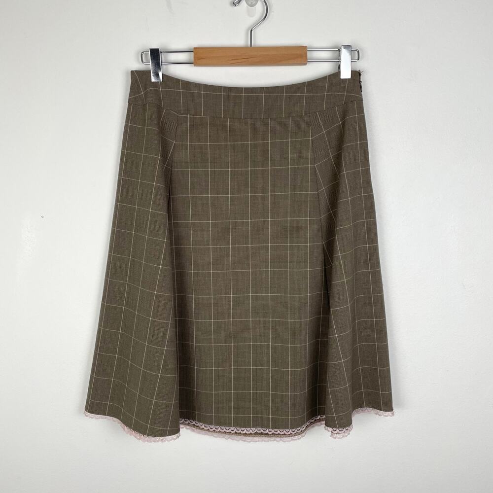 y2k 00s Old Navy Plaid Skirt w/ Lace Trim A-Line Flare Stretch Vintage Preppy 4